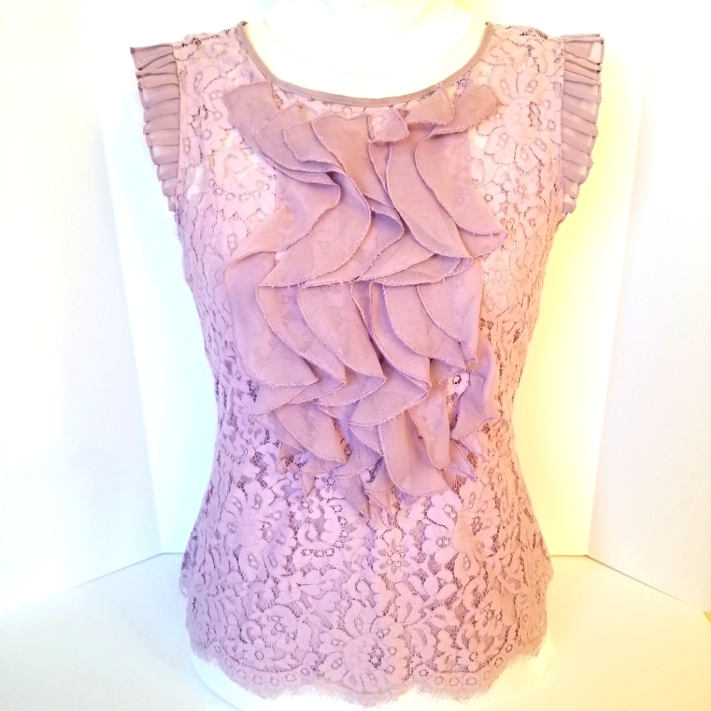 #402LLC NWOT ECI New York Lilac Lace and Ruffles 2-in-1 Top.